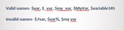 نمونه ای از متغیر های معتبر و نا معتبر در php